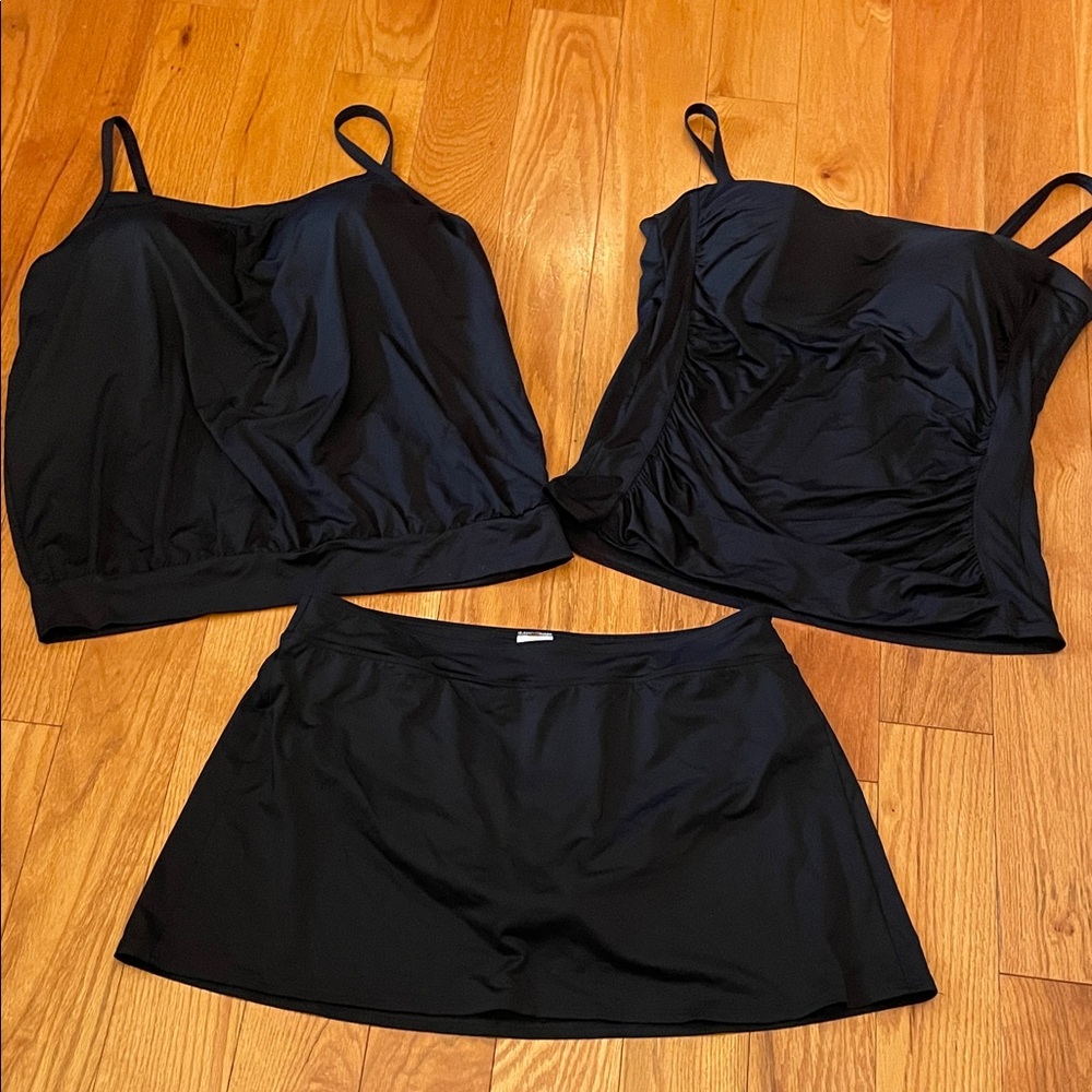 Lands' End 3pc sz16 set Black Women's swimwear skirt tankini